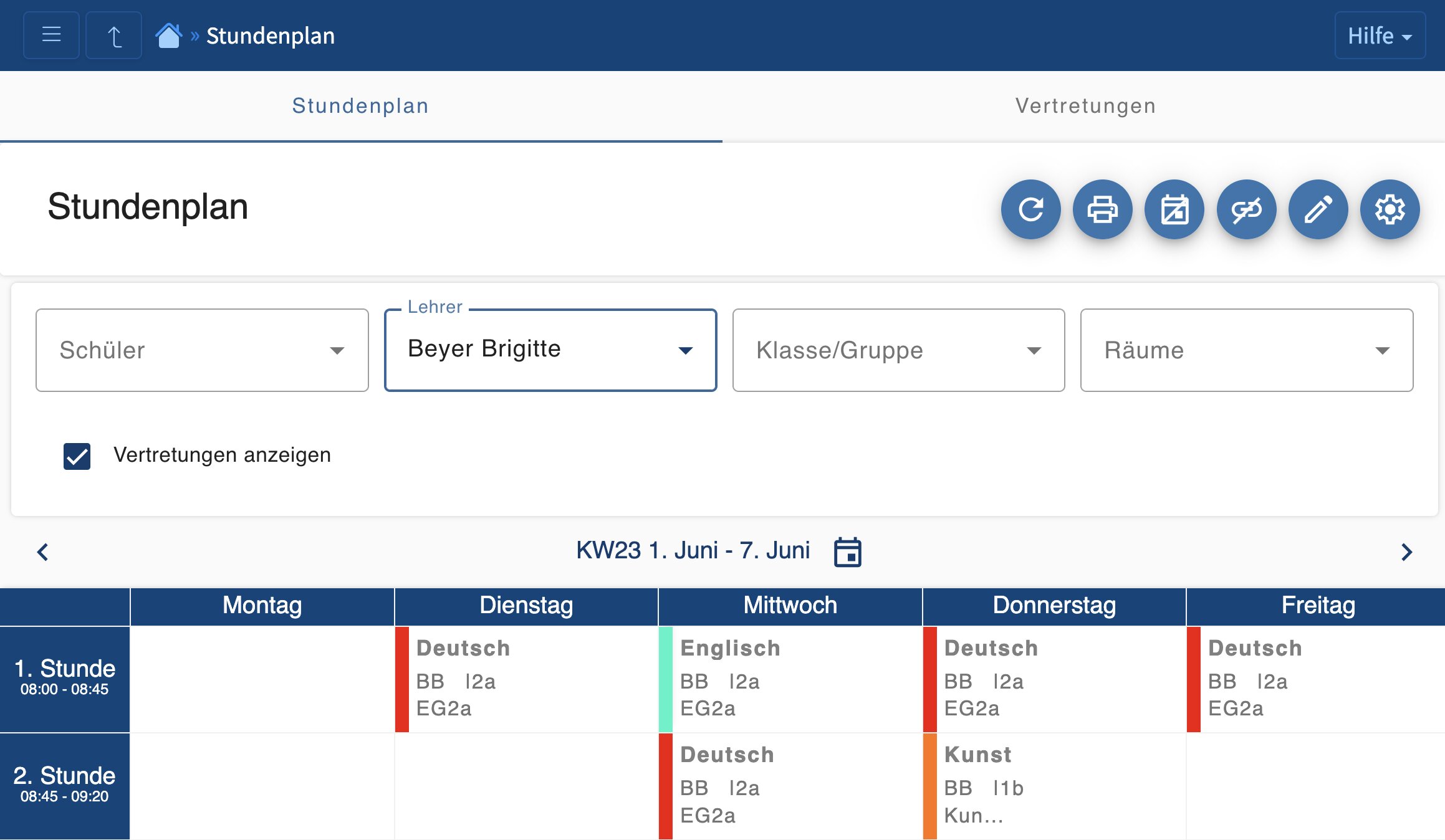 Screenshot: Ansicht vom IServ-Stundenplan 